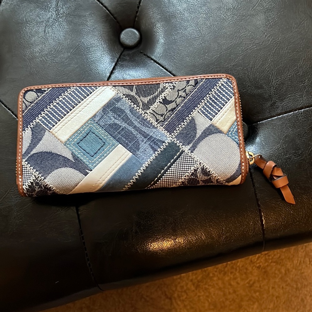 Coach blue denim patchwork zip wallet